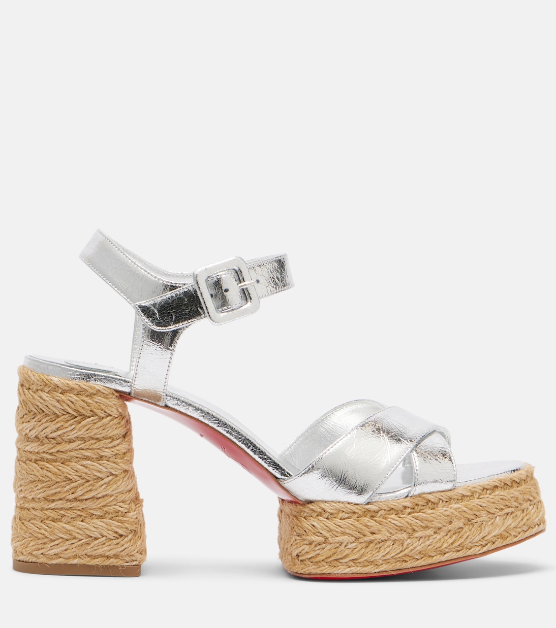Калакала 85 металлик кожаные эспадрильи сандалии Christian Louboutin, Silver/Lin Silver — фото 4