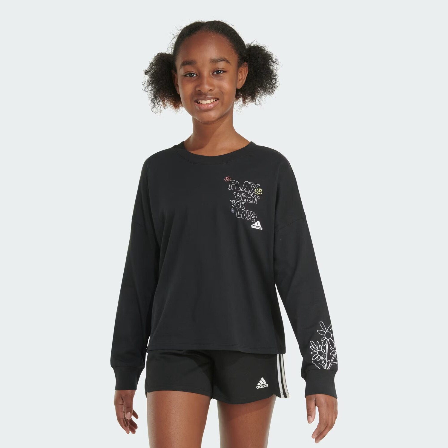 

Футболка с длинными рукавами и круглым вырезом на талии Adidas, цвет Black