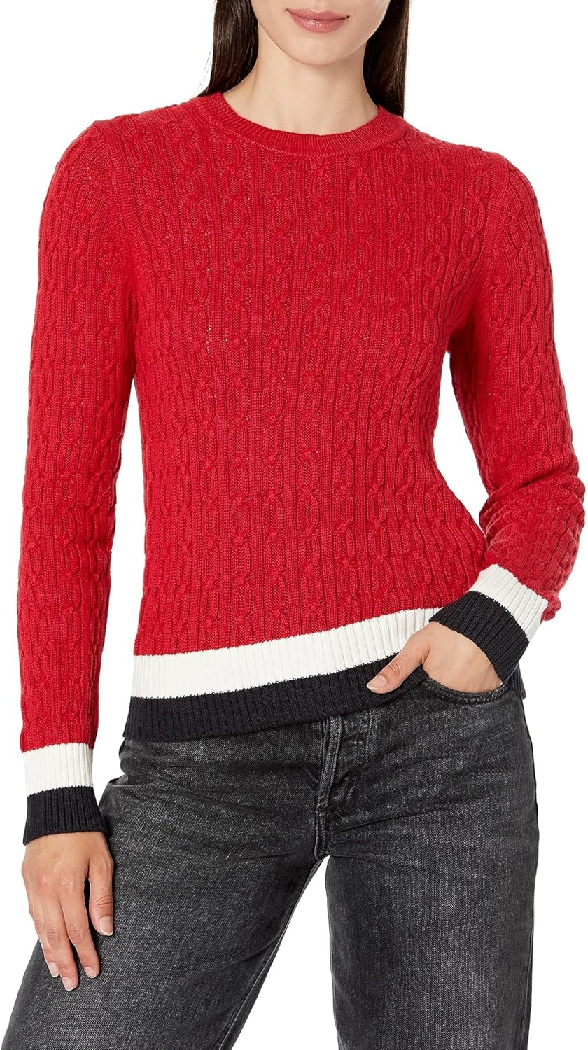 

Женский повседневный свитер Tommy Hilfiger с круглым вырезом и косами, Scarlet Multi