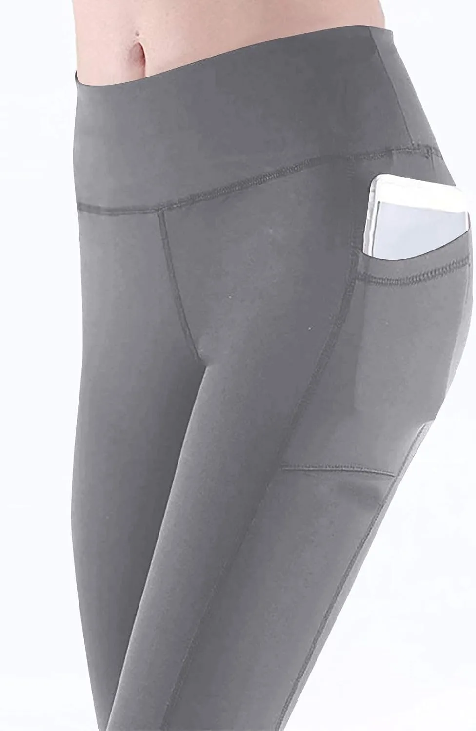 Леггинсы для тренировок женские Casual High Waist с карманами, мягкие, с эффектом контроля живота и подъема ягодиц Generic, серый — фото 2