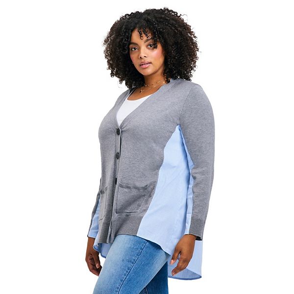 

Женский кардиган на пуговицах plus size ray mix media Avenue, Grey Stripe