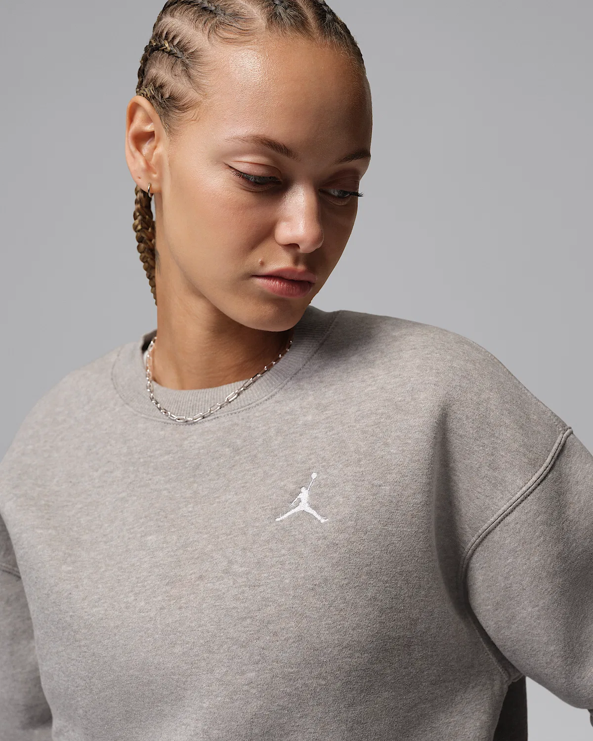 Женская фуфайка с круглым вырезом Jordan Brooklyn Fleece, Enigma Stone/White — фото 3