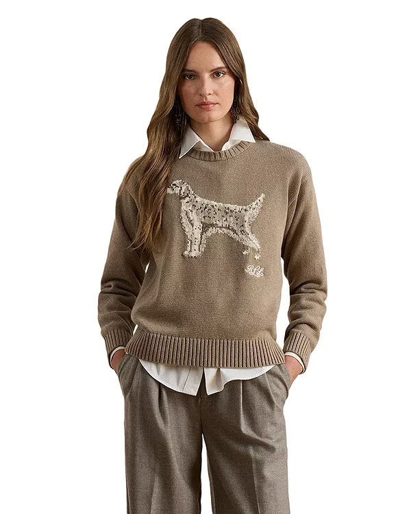 

Вязаный свитер для собак с интарсией Ralph Lauren, бежевый