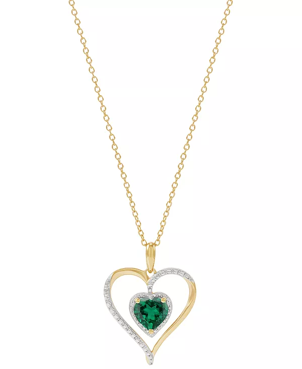 

Ожерелье с подвеской в форме сердца из стерлингового серебра 14 карат с драгоценными камнями и бриллиантами, украшенное бриллиантами Macy'S, emerald