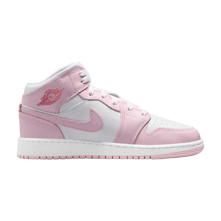 

Кроссовки Air Jordan 1 Mid GS Pink Foam Fire Red, розовый