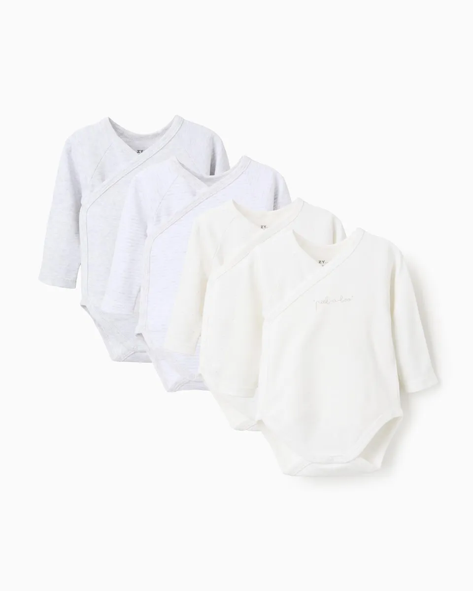 

Набор из 4-х детских бодиков для мальчика, 100% хлопок, с перекрестной застежкой и узором Zippy, белый