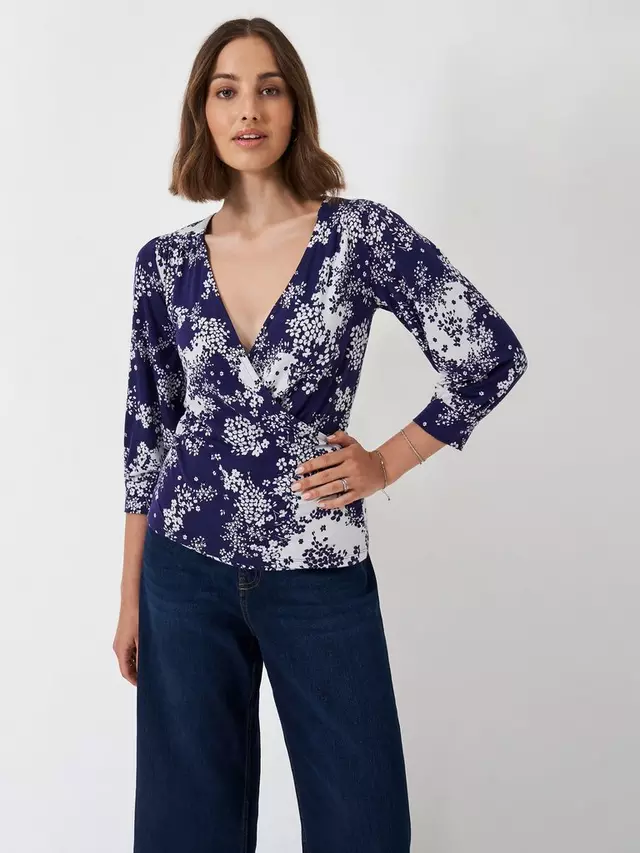 

Топ Crew Clothing Floral Wrap, цвет navy/white