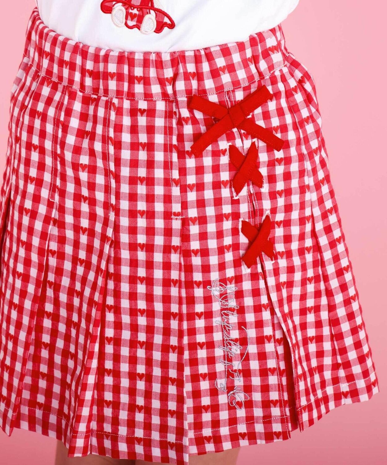 Сочетающиеся клетчатые плиссированные юбка и брюки (90-130 см) SLAP SLIP, Red — фото 4