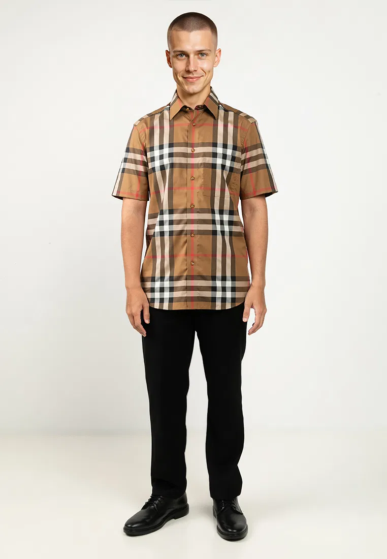 Рубашка мужская с коротким рукавом Claverdon Burberry, клетчатая, коричневый — фото 4