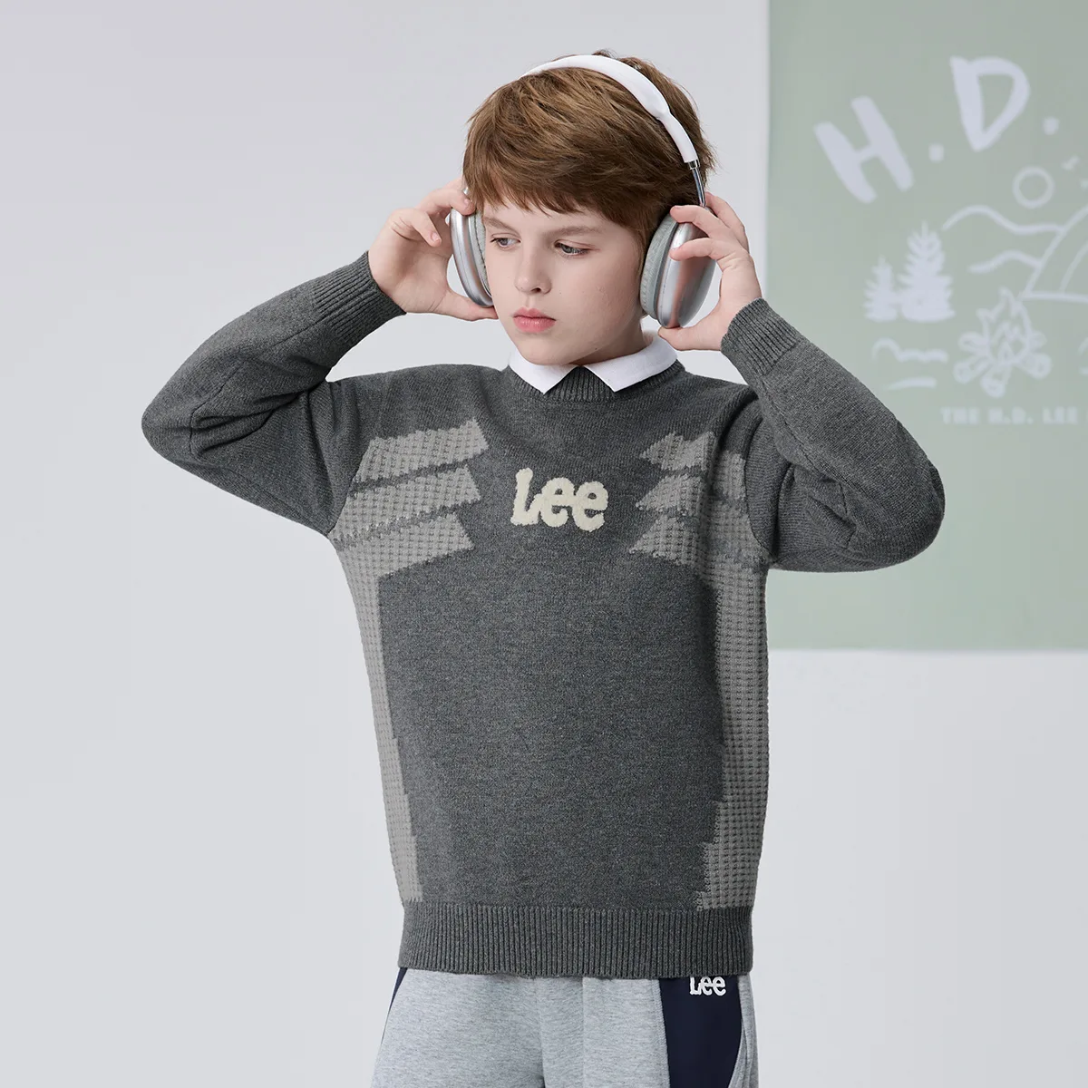 Детский свитер с круглым вырезом утолщенный Lee, Dark Heather Gray — фото 4