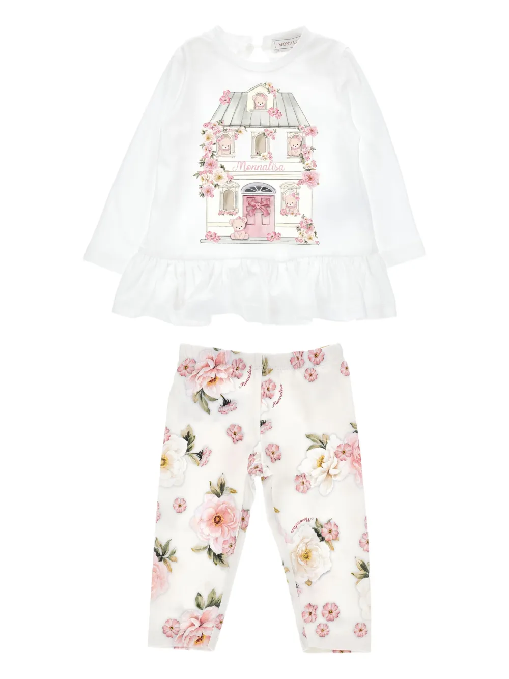 

Комплект из топа и брюк с цветочным принтом Monnalisa, белый