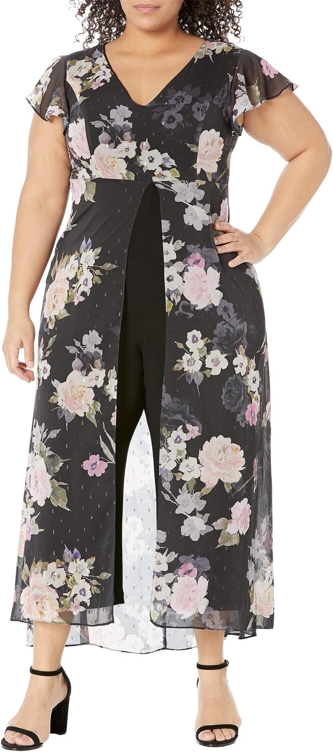 

Комбинезон Adrianna Papell Printed Metallic Chiffon Walk Thru Cropped Jumpsuit, цвет Black Multi