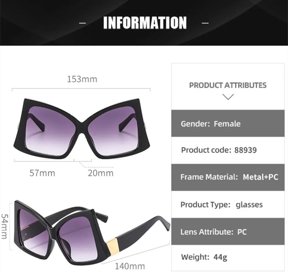 

Солнцезащитные очки MUTYNE в большой оправе «бабочка» для женщин, роскошные, модные, винтажные, большие, в стиле хип-хоп, панк, сексуальные, женские, Black Black