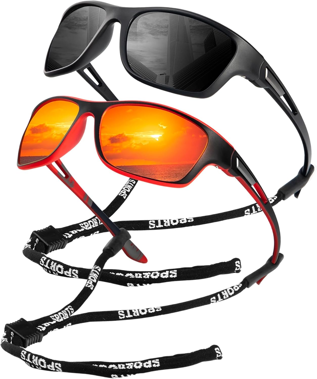 

Поляризованные солнцезащитные очки KALIYADI для мужчин, спортивные солнцезащитные очки для вождения, езды на велосипеде и рыбалки с защитой от УФ-излучения, (2 Pack) Matt Black/Red