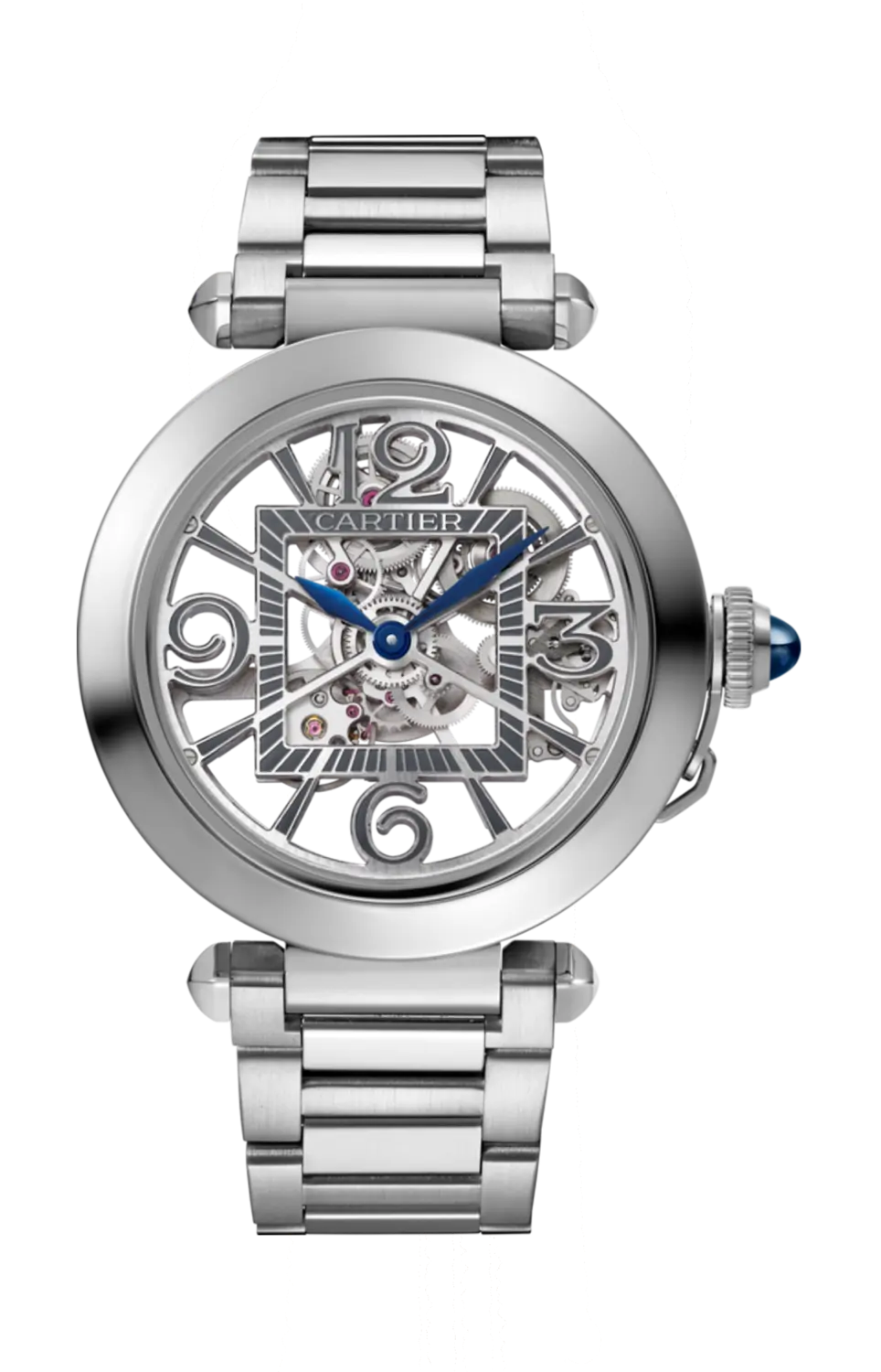 

Pasha de cartier 41 мм, автоматические, сталь, скелетированный циферблат, 2 сменных ремешка - whpa0007 CARTIER