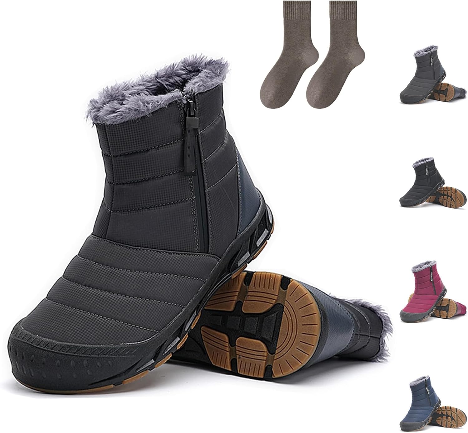 

Мужские зимние ботинки MIOKUKO, водонепроницаемые зимние ботинки, мужские зимние ботинки на молнии, облегченная уличная обувь, высокие теплые ботинки с подкладкой из меха, серый