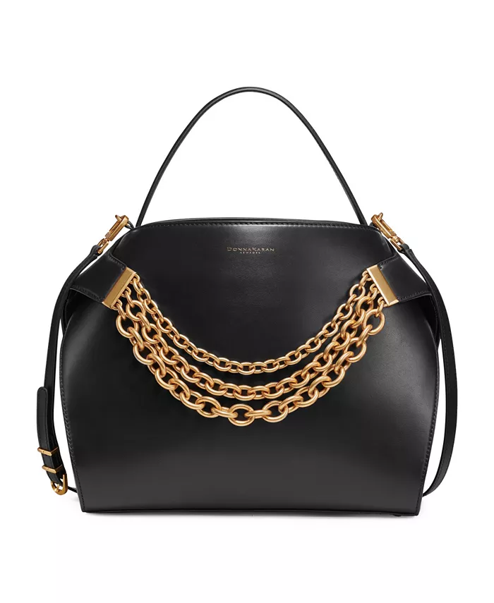 

Кожаная сумка-портфель Plandome с цепочкой и верхней ручкой Donna Karan New York, серый