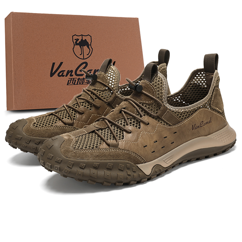 

VanCamel Абразивостойкие легкие дышащие быстросохнущие противоскользящие низкие треккинговые ботинки мужские Khaki-Box, цвет Khaki-Box