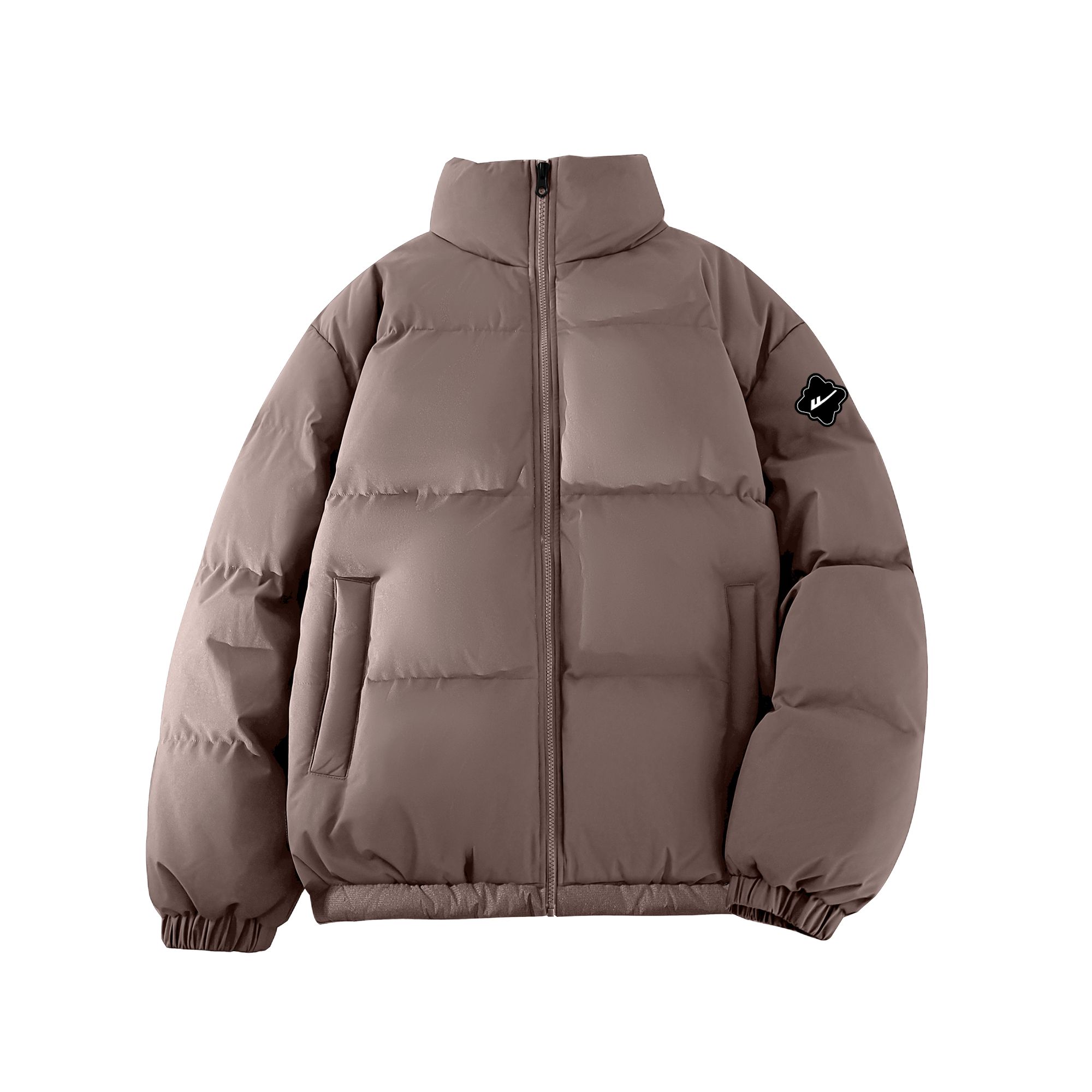 

Пуховик женский со стойкой, на флисе, стеганый WARRIOR, coffee (diy badge)