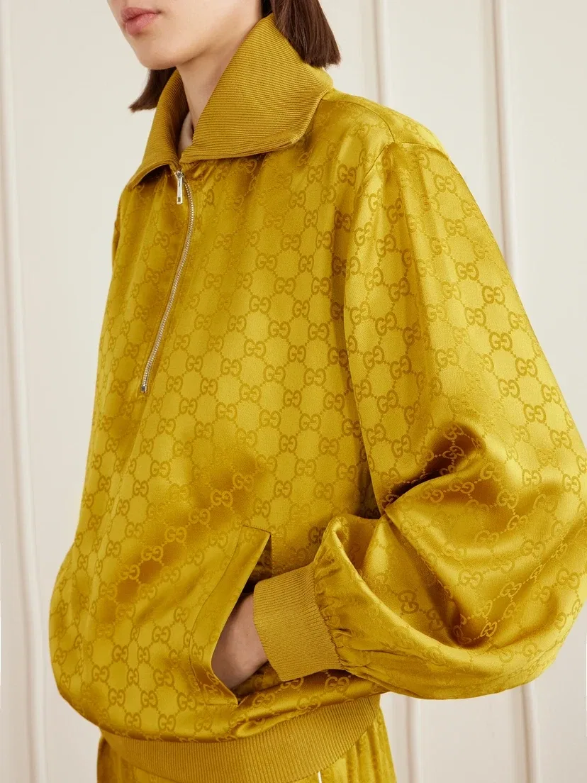 Куртка-трек из атласного жаккарда GUCCI, желтый — фото 4