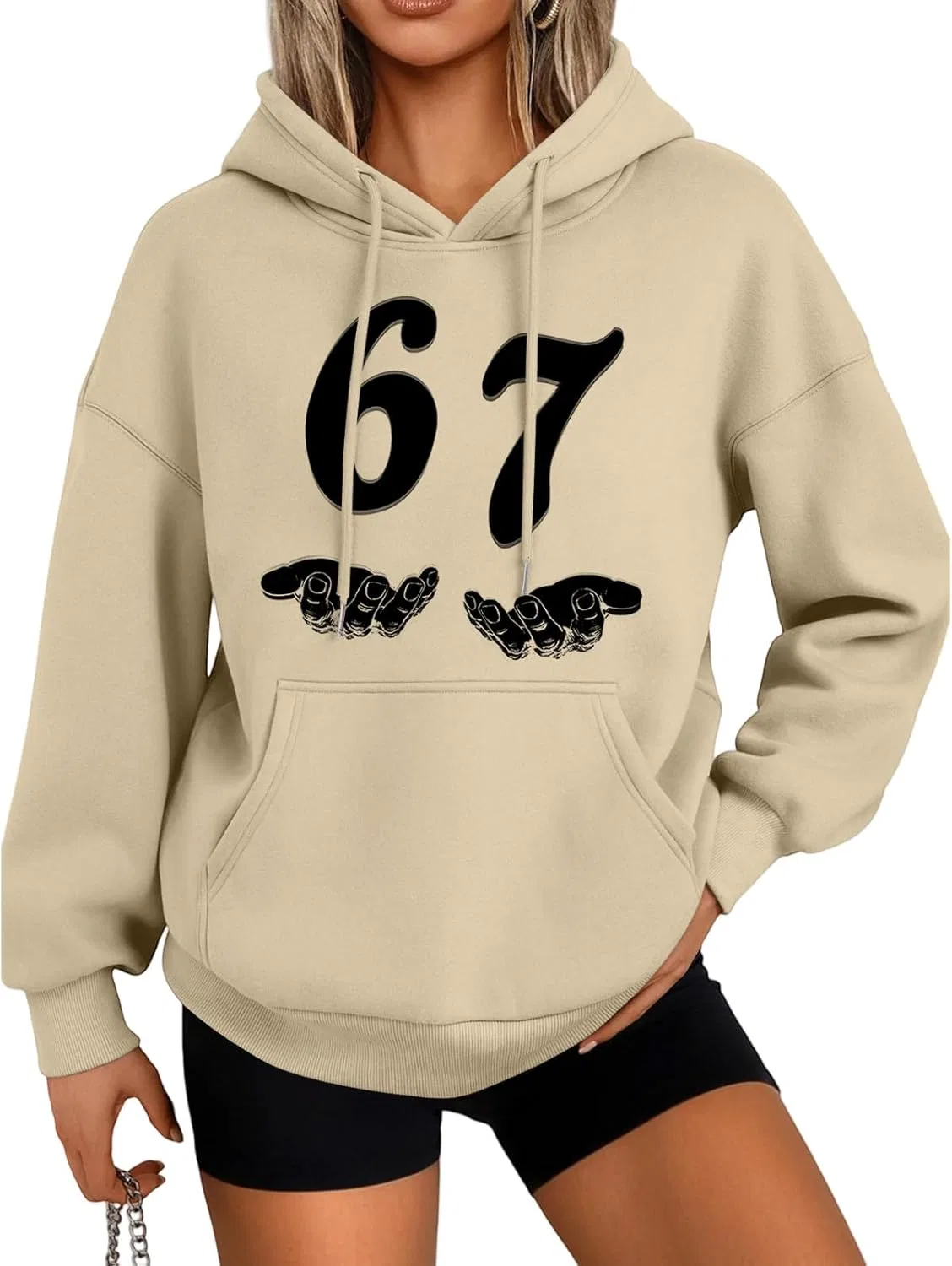 Худи женское с принтом Hands 67, Polyester, Cream Colored