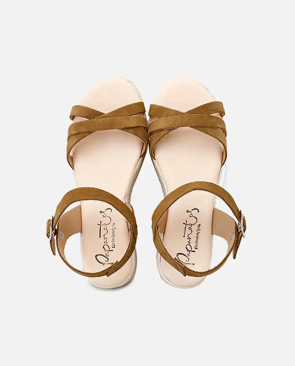 Открытые сандалии для девочки из кожи на платформе Eli 1957, Camel — фото 4