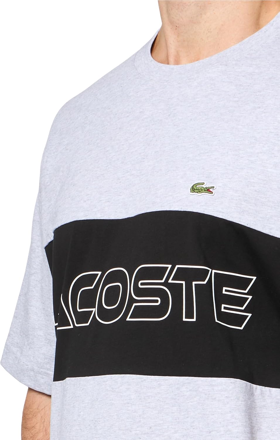 Мужская футболка Lacoste с круглым вырезом, коротким рукавом, стандартным кроем и фирменной символикой, Silver Chine/Black — фото 3