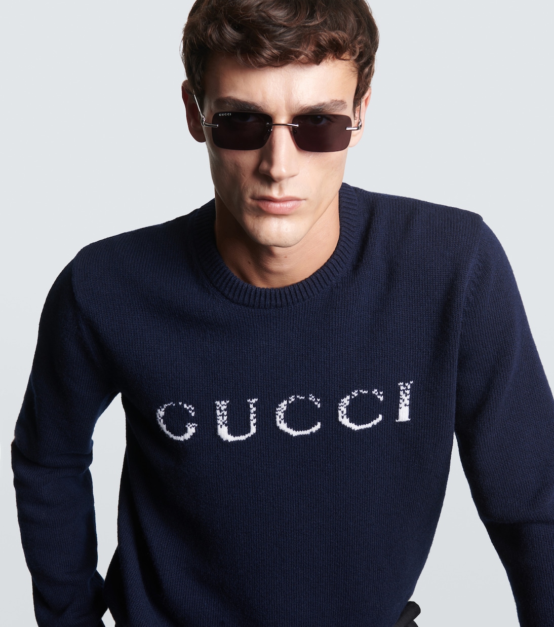 Прямоугольные солнцезащитные очки с подвеской Horsebit Gucci, Silver-Silver-Blue — фото 3