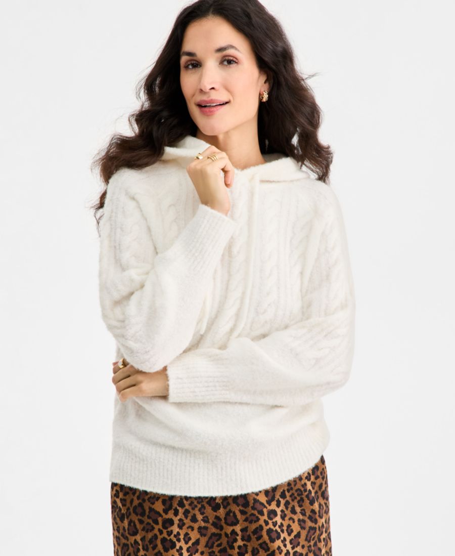 

Уютный женский свитер с капюшоном и косами, эксклюзивно от Macy's On 34th, Winter Ivory
