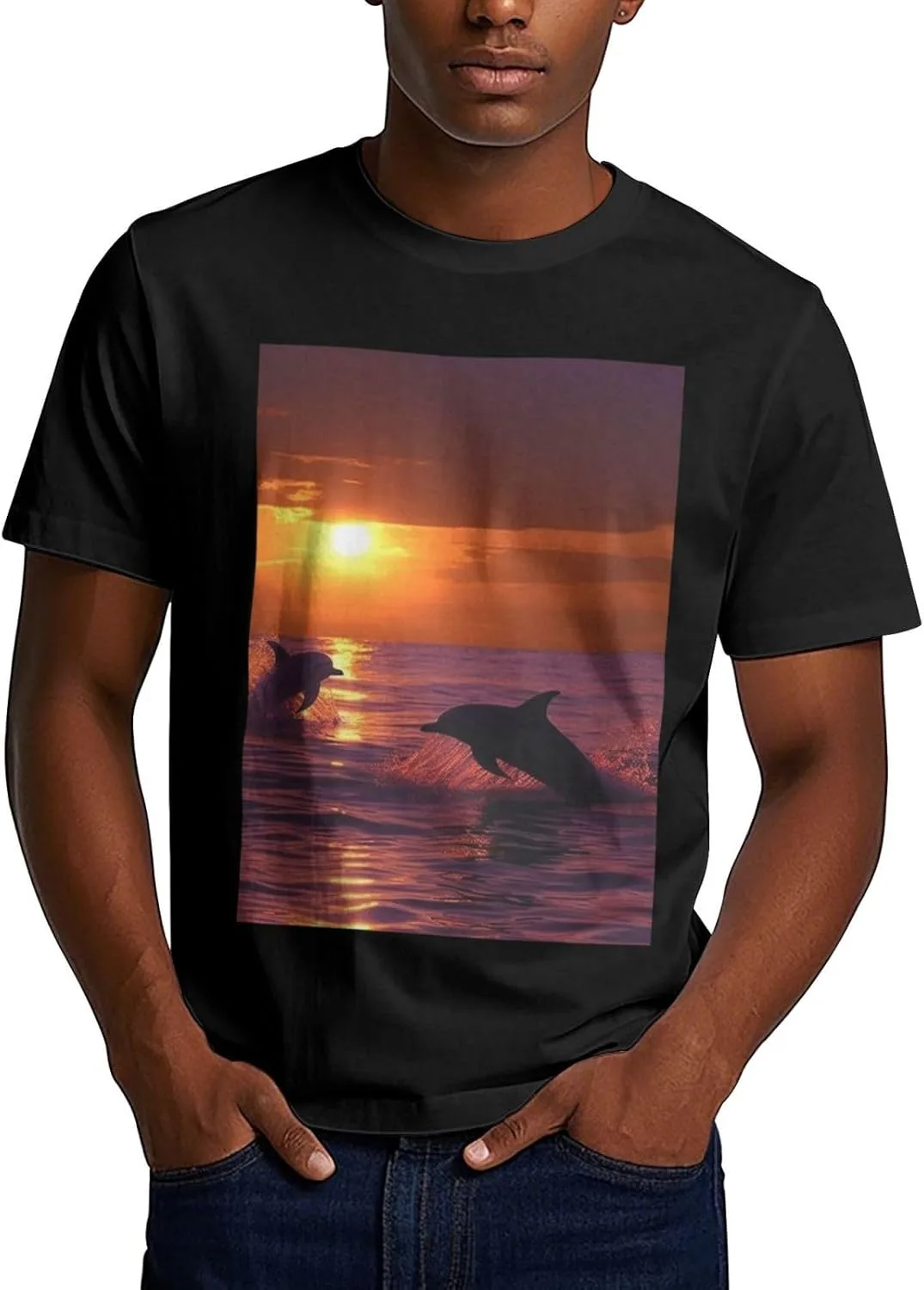 

Футболка мужская Sunset Dolphins с коротким рукавом и круглым вырезом, влагоотводящая HJTRW