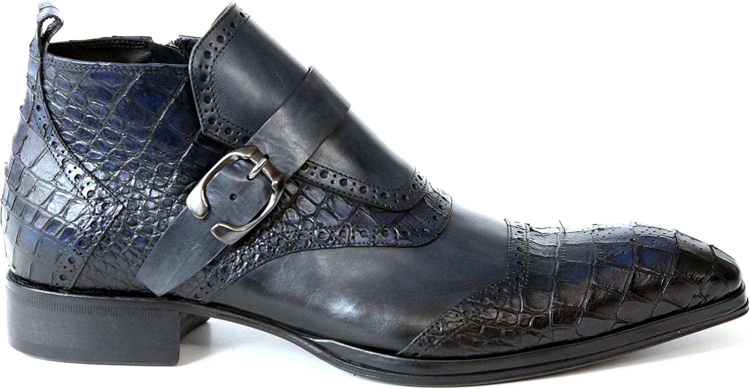 

Ботильоны Jo Ghost 3996 итальянской кожи синего цвета с тиснением под крокодила, на молнии и с пряжкой