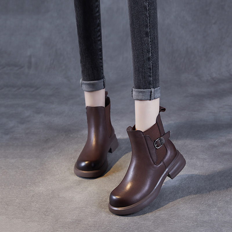 Devanro Женские короткие челси на каблуке 4 см тёмно-коричневые, цвет Dark Brown — фото 3