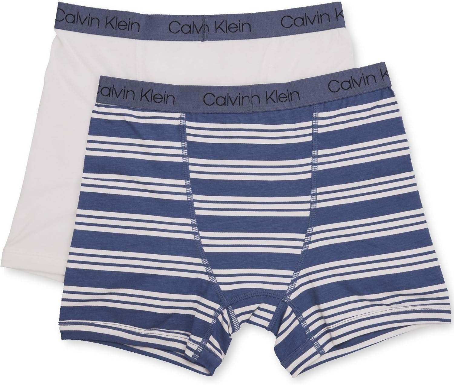 Комплект из двух пар трусов-боксеров Calvin Klein для мальчиков | Премиальный хлопок, комфорт, White/Blue Stripe/White — фото 3