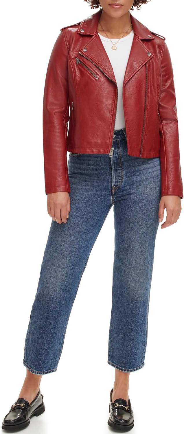 Женская куртка-косуха Levi's классическая кожаная, вишневый — фото 2
