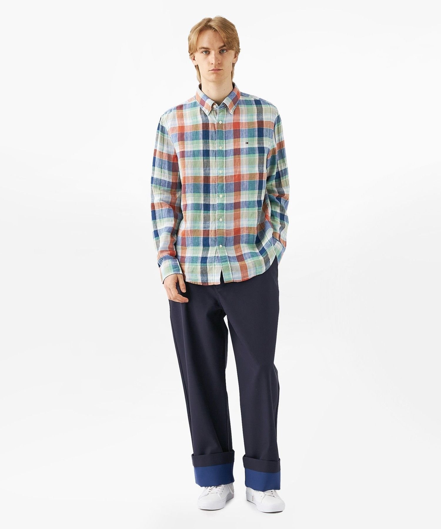 Летняя рубашка из льна в стиле Мадрас TOMMY HILFIGER, Red 0PA — фото 2