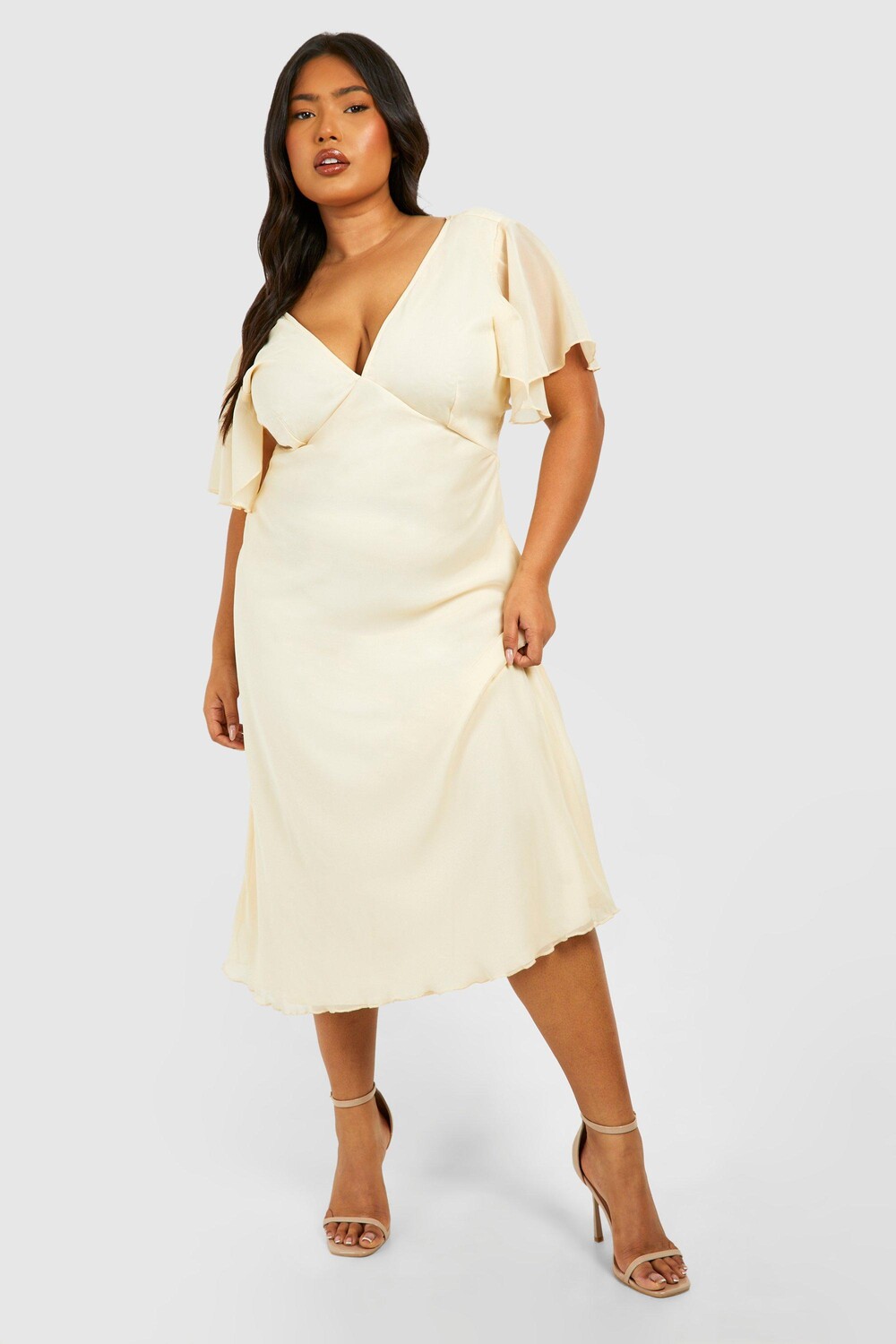 

Плюс тканое платье мидакси с рукавами ангела boohoo, белый