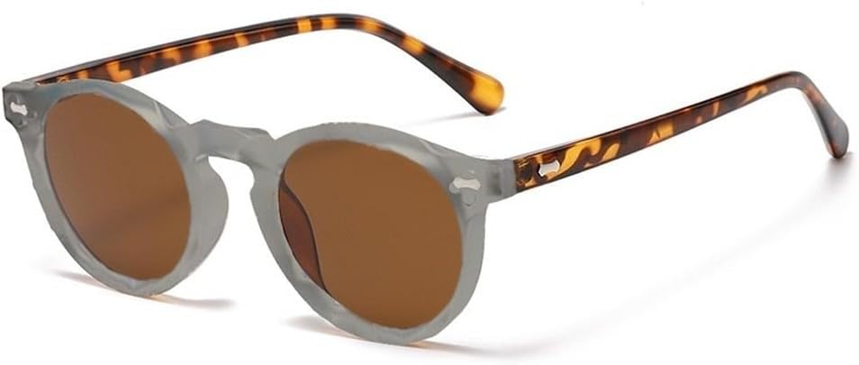 

Ретро круглые поляризованные солнцезащитные очки для женщин, модные, с заклепками, защита от УФ-излучения UV400, для мужчин, панк, темно-зеленые солнцезащитные очки SKFGNX, Grey Leopard Tea