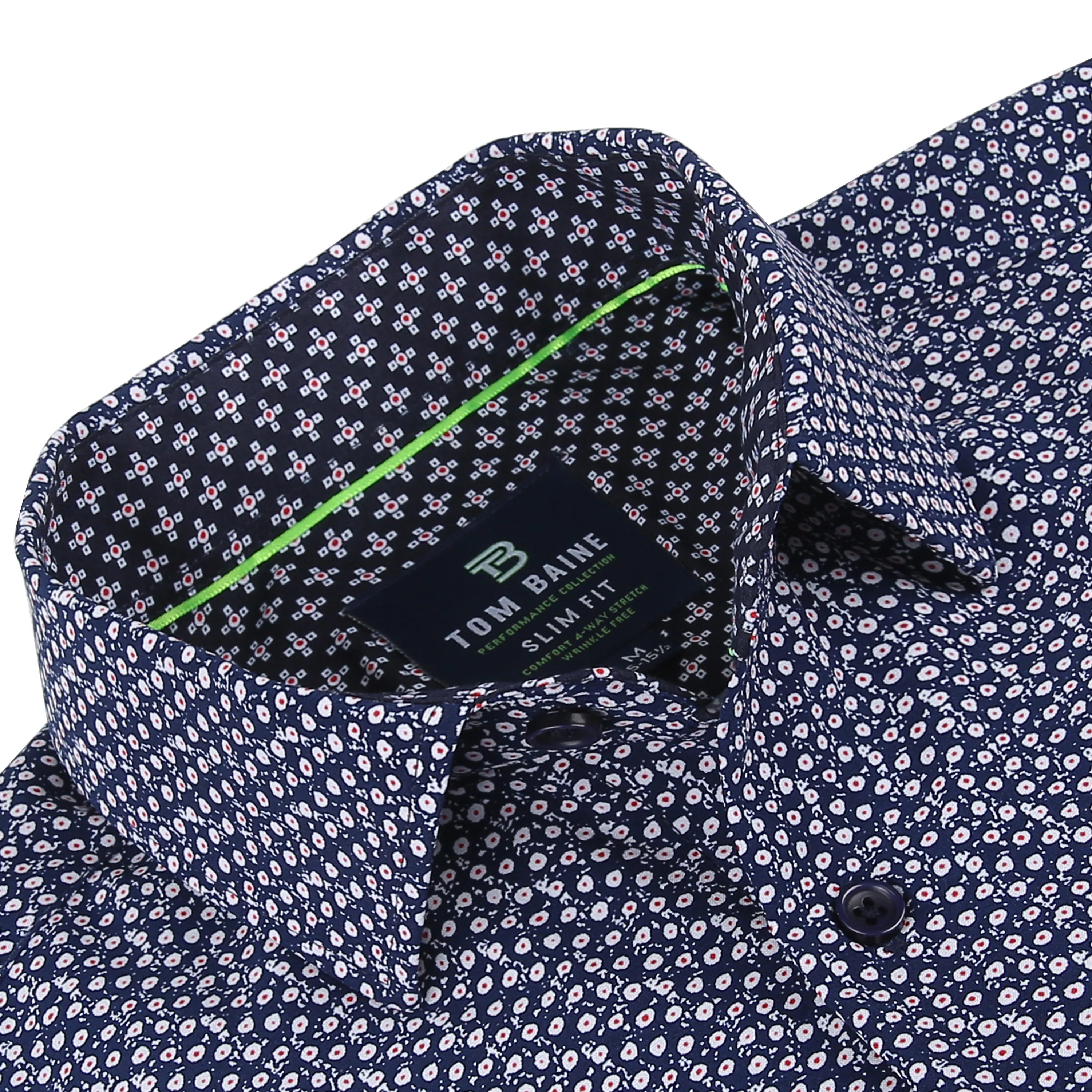 

Tom Baine Slim Fit Performance Мужская рубашка с длинным рукавом, цвет navy dots