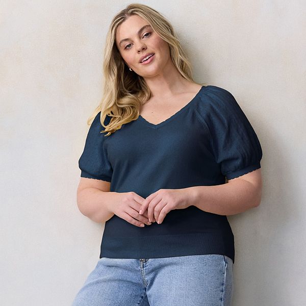 

Футболка с V-образным вырезом и регланным рукавом Plus size Lc Lauren Conrad, Midnight Madness, Синий, Футболка с V-образным вырезом и регланным рукавом Plus size Lc Lauren Conrad, Midnight Madness