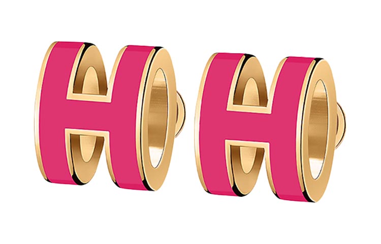 

HERMES POP H Сережки с позолотой для женщин, розово-красные, с золотой инкрустацией