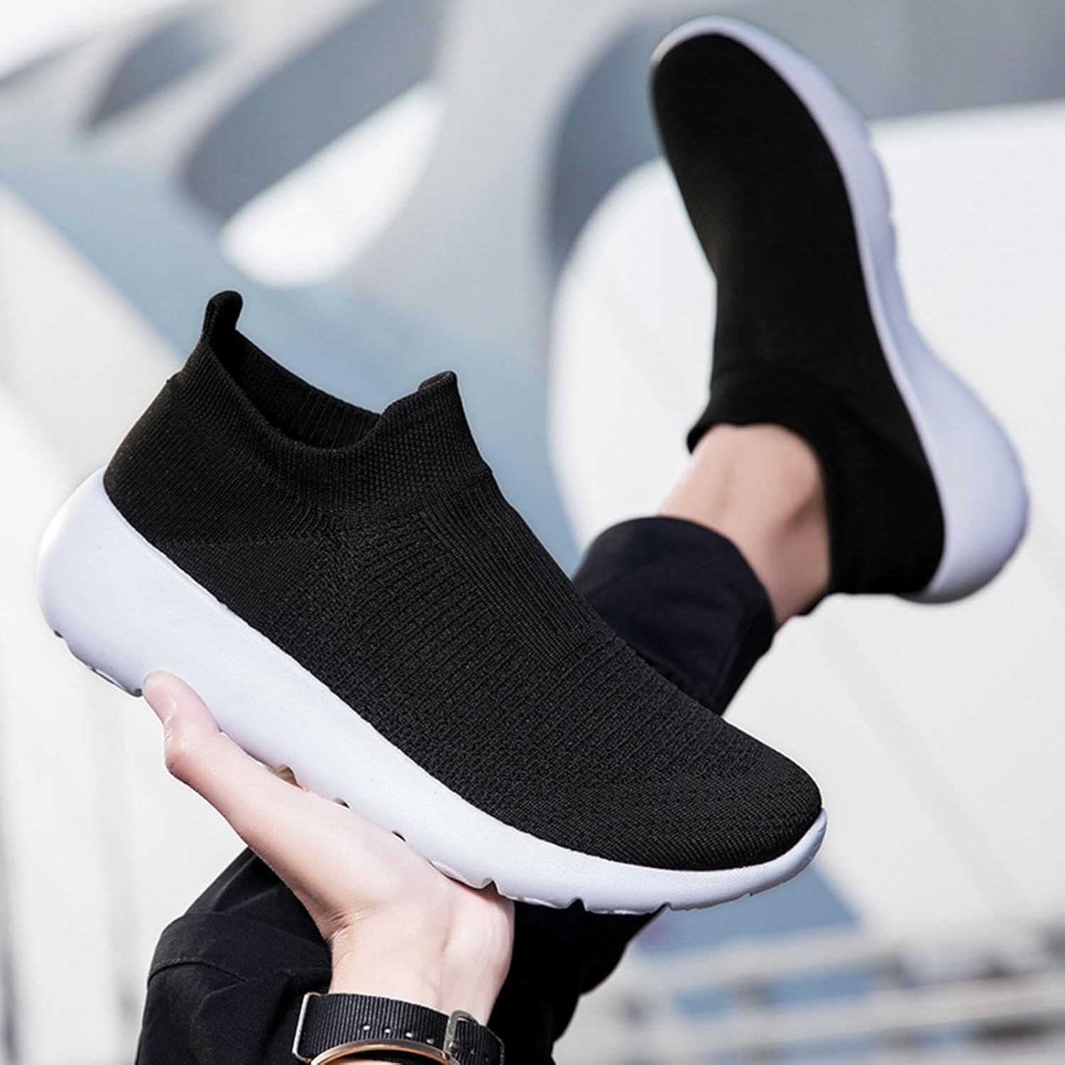 Мужские кроссовки IWIHMIV Slip On для ходьбы, тенниса и бега, легкие, дышащие, повседневные и для тренировок, белый — фото 4