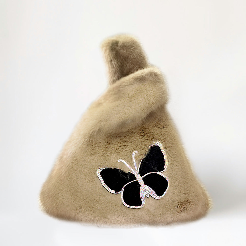 

Пушистая искусственная шерсть бабочка бесформенная сумка-тоут FASHNZFAB, коричневый