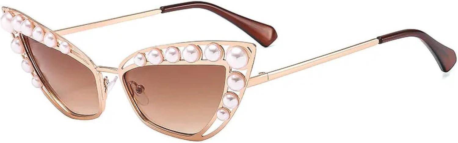 

Модные роскошные металлические солнцезащитные очки «кошачий глаз» для женщин и мужчин, трендовые для активного отдыха, уличной фотографии, защита от УФ-излучения UV400 TKKTLLT, Gold Tea