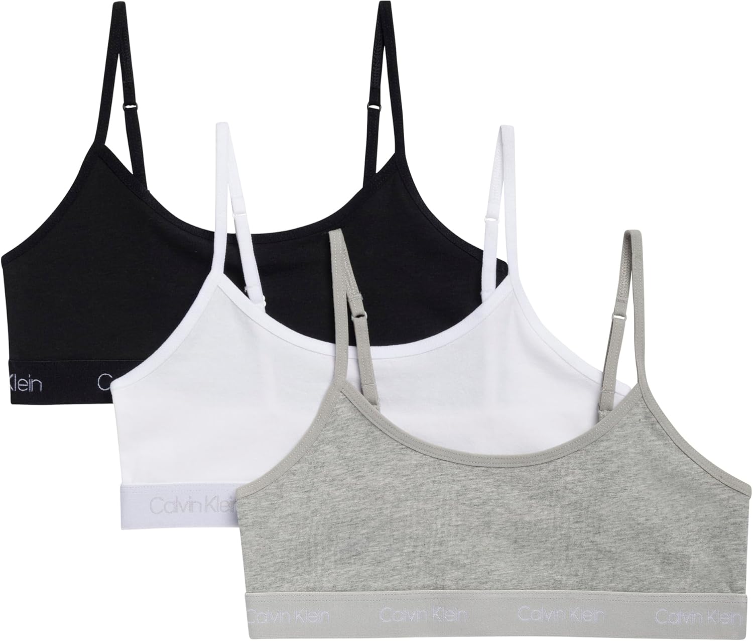 

Комплект из 3 бюстгальтеров-бралеттов Calvin Klein для девочек из хлопка с короткими рукавами, Heather Gray/White/Black