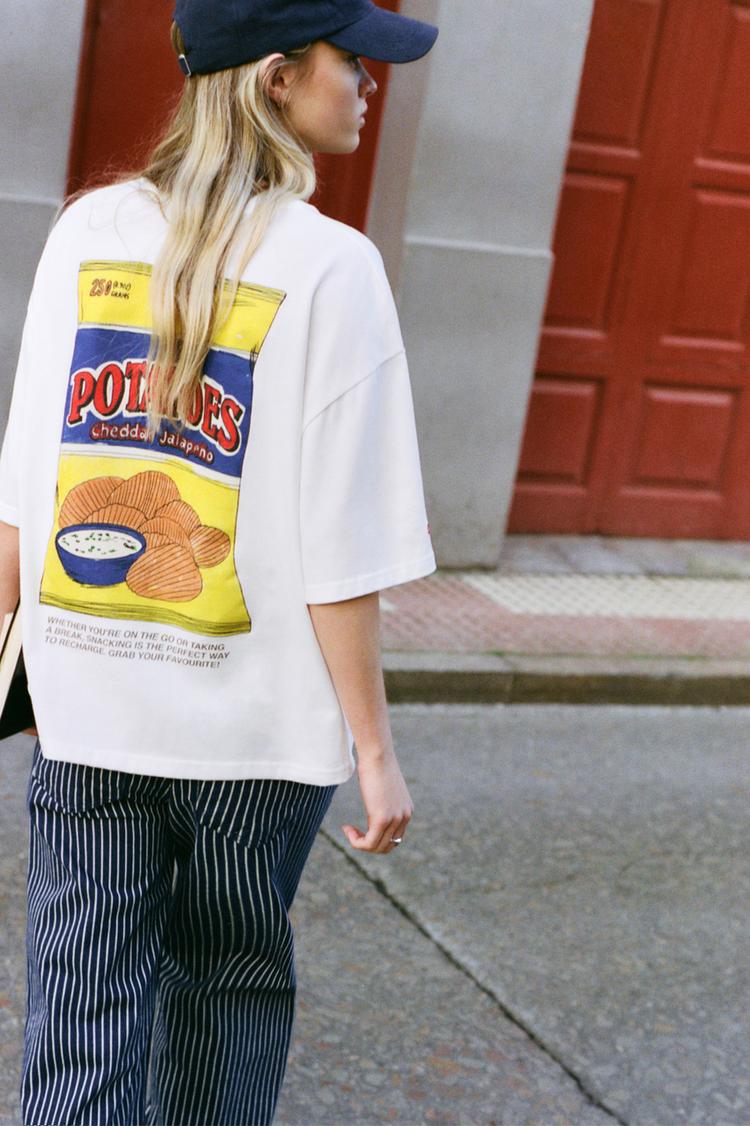 

Футболка с графическим принтом «Картофель» Pull And Bear, белый