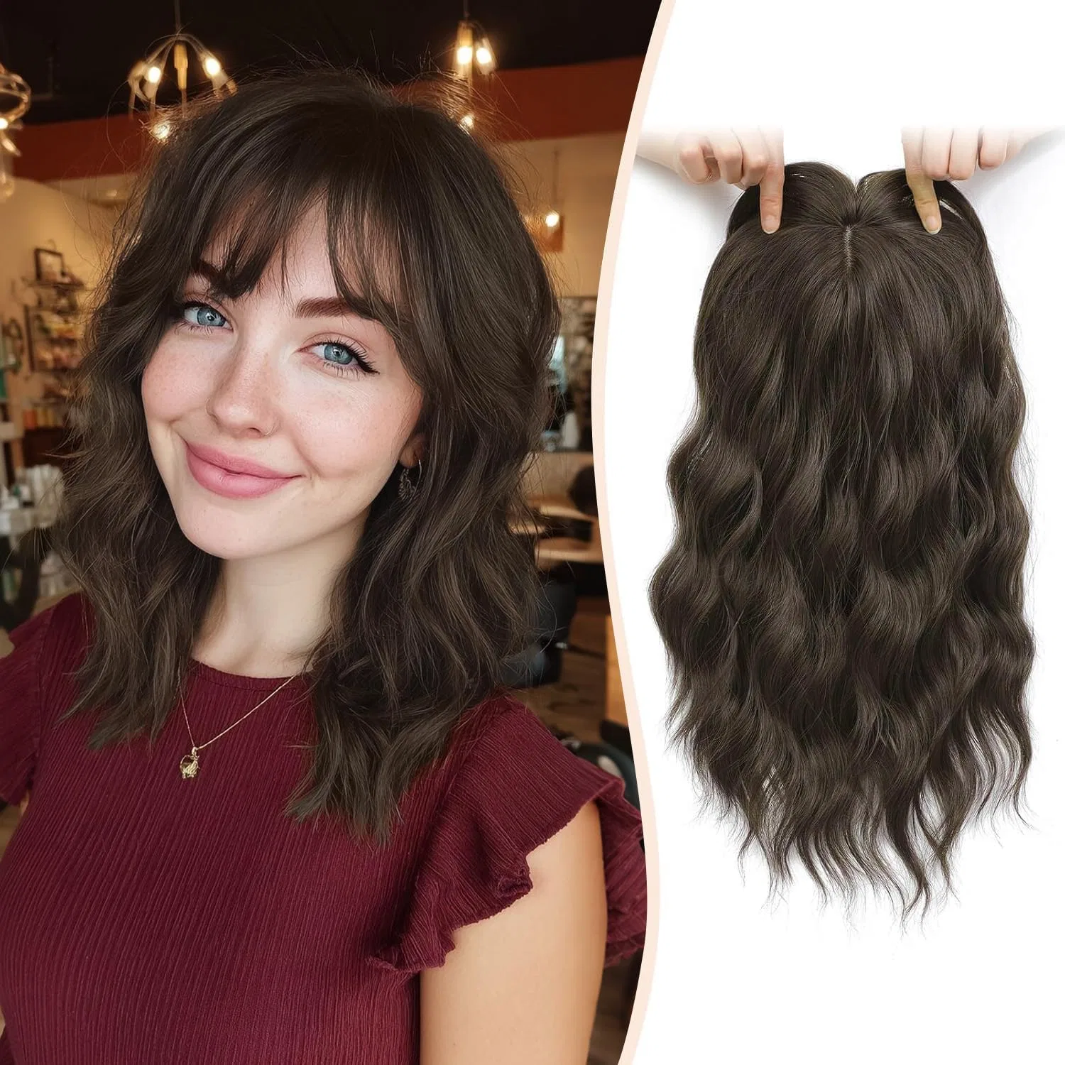 Накладка на макушку с челкой для тонких волос Flyroseing Flyroseing, Chocolate Brown