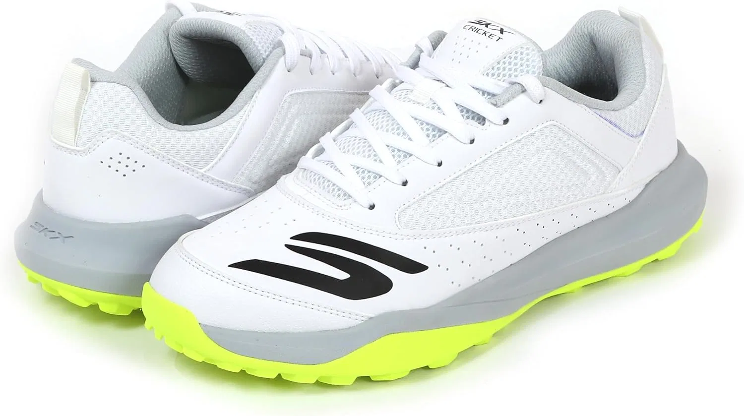 Мужские крикетные кроссовки Skechers Turf, верх из синтетической сетки, амортизация из ЭВА, резиновая подошва, White Lime Green