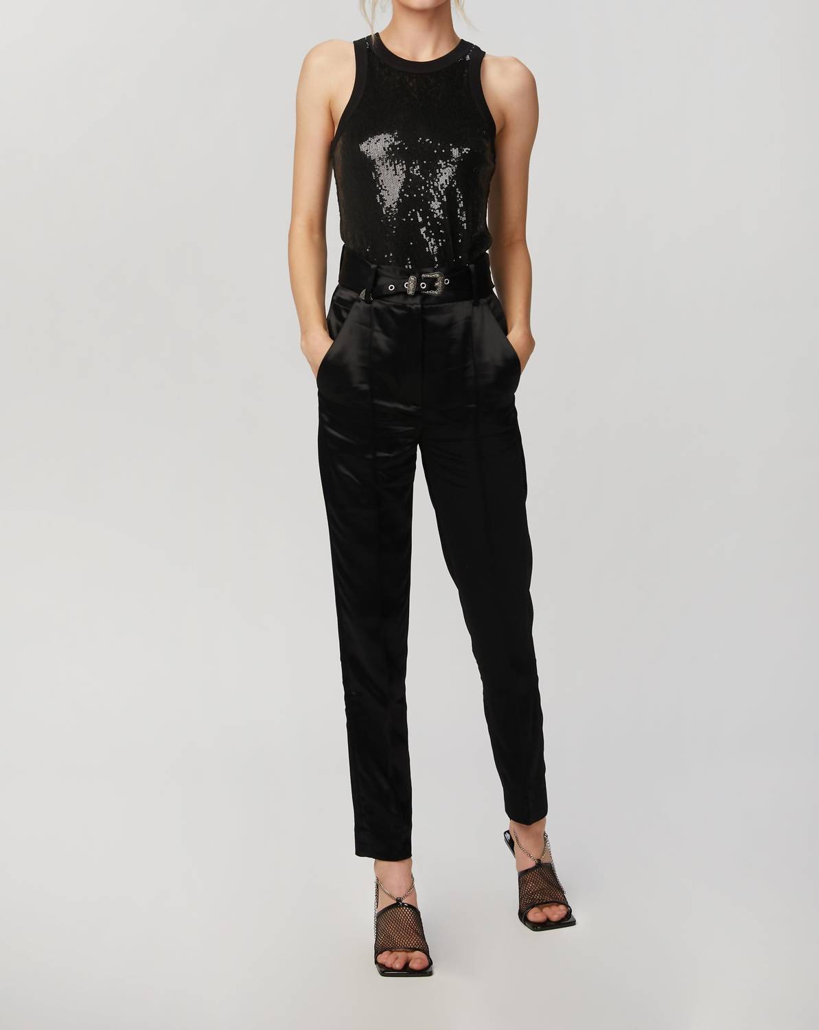 

Приталенные атласные брюки черного цвета The Kooples
