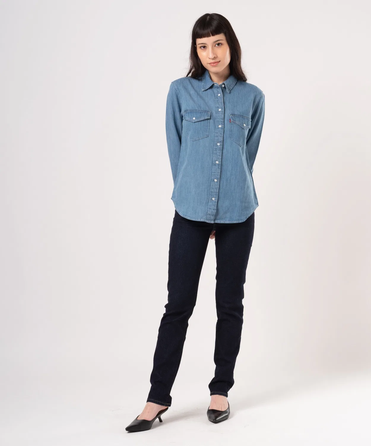 Джинсы высокие прямые Levi's 724 Blue Wave Rinse темно-синий — фото 4