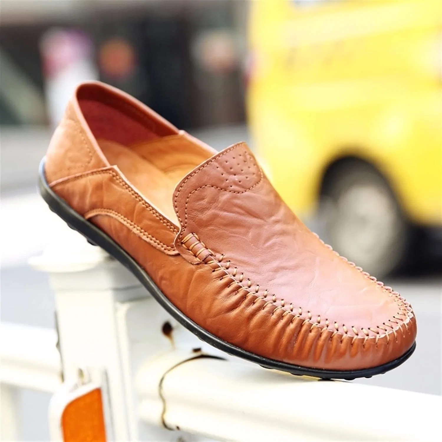 Лоферы кожаные Moccasins Loafers, Красновато-коричневый — фото 2